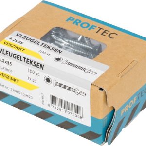 Proftec Poortframeschroef Vleugelteks Verzinkt Pk Zwart Torx TX20 4.2X32