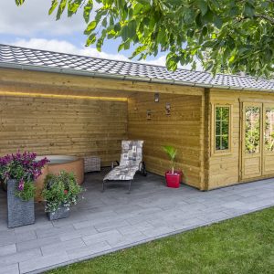 Blokhut - - Blokhut - Tuinhuis Kwaspa | 44 mm | vuren grijs geïmpregneerd