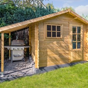 Blokhut - - Blokhut - Tuinhuis Lars | 28 mm | vuren honinggeel geïmpregneerd