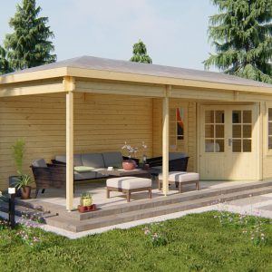 Blokhut - - Blokhut - Tuinhuis Bertil | 44 mm | vuren groen geïmpregneerd