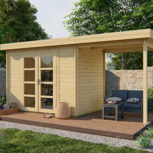 Blokhut - - Blokhut - Tuinhuis Middelmodern | 28 mm | vuren honinggeel geïmpregneerd