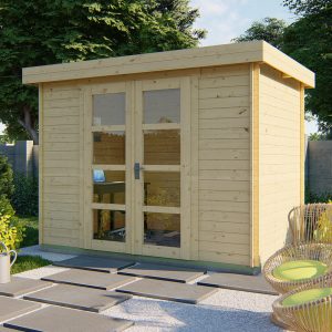 Blokhut - - Blokhut - Tuinhuis Minimodern | 28 mm | vuren grijs geïmpregneerd