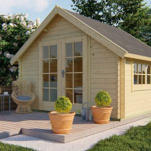 Blokhut - - Blokhut - Tuinhuis Skov | 28 mm | vuren grijs geïmpregneerd