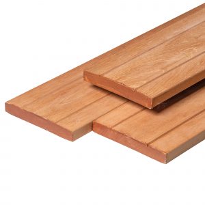 Bangkirai hardhout - Bangkirai hardhout vlonderplank 2,8 x 19,0 x 430 cm kunstmatig gedroogd, geschaafd, 1 zijde 2 V-groeven