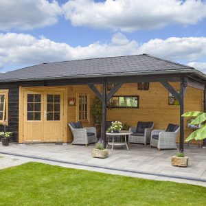 Blokhut - - Blokhut - Tuinhuis Paiva | 44 mm | vuren groen geïmpregneerd