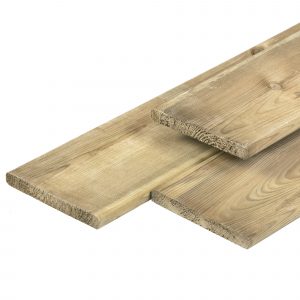 Grenen plank - Grenen plank 1,7 x 14,0 x 400 cm, vers, groen geïmpregneerd, geschaafd, 4 ronde hoeken