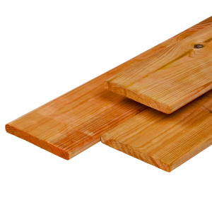 Douglas plank - Douglas plank 1,6 x 14,0 x 400 cm, gedroogd, bruin geïmpregneerd, geschaafd, 4 ronde hoeken