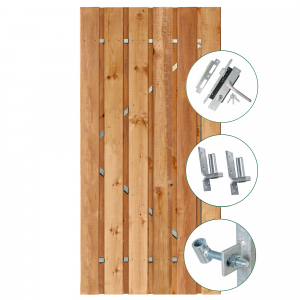 Tuindeur privacy - Tuindeur privacy bruin geïmpregneerd 100x195cm / RVS inbouwslotset