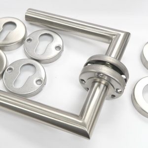 Deurkruk met rozetten RVS, lengte stift: 120mm