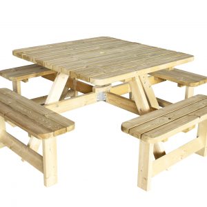 Picknicktafel Vierkant, 40 mm dik, bladmaat 115 x 115 cm, groen geïmpregneerd. - Woodvision