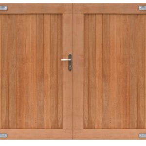 Hardhouten dubbele toegangspoort, verticaal, 300 x 180 cm. Incl. beslag. - Woodvision