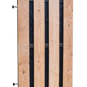 Douglas fijnbezaagde plankendeur met zwarte binnenzijde, op zwart verstelbaar frame, 100 x 180 cm, zwart/onbehandeld. - Woodvision